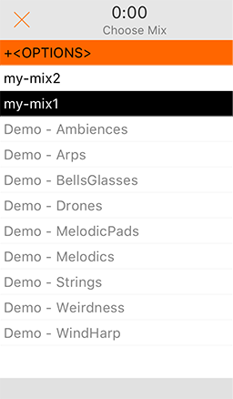 Open Mixes screen