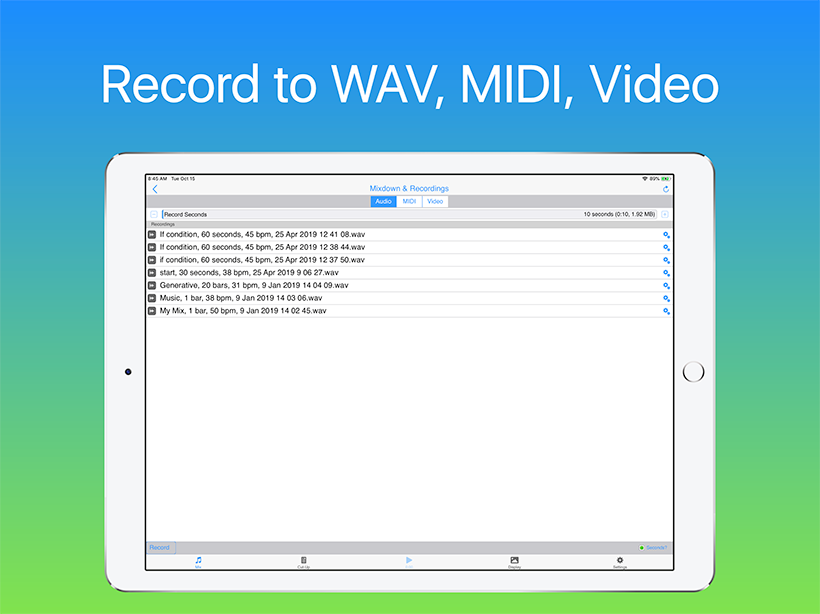 Wotja: Record to WAV, MIDI, Video
